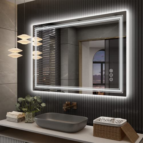 GOLOMO 48X32 LED Mirror for Bathroom, Dimmable Vanity Mirror with Lights, Backlit and Front Lighted Mirror for Wall, Anti-Fog, Shatterpoof (Horizontal/Vertical)