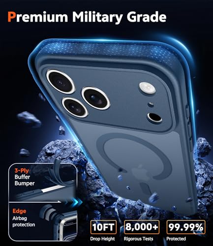 Image of FNTCASE for iPhone 17 Pro Case: Matte Magnetic Phone Cases with Screen Protector Compatible with Magsafe Slim Anti Yellowing Rugged Shockproof Protective Translucent Cell Phone Cover (C-Blue)