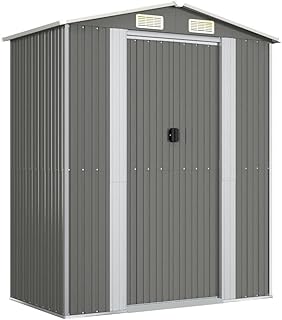 Gecheer Garden Shed Galvanized Steel, Garden Tool Storage Shed with Vent Outdoor Storage Shed Organize Storage House with Door for Backyard Garden Patio Lawn - Light Gray 75.6"x42.5"x87.8"
