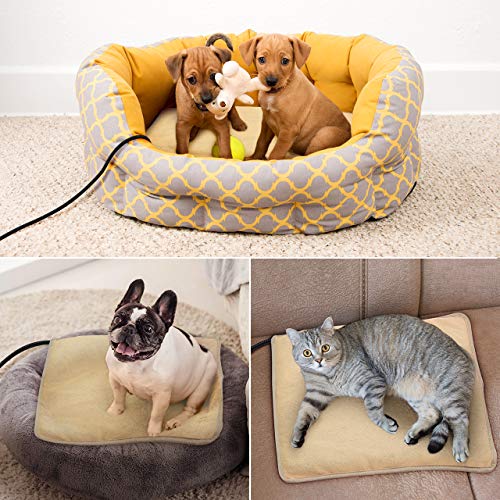 OMORC Pet Heating Pad, 12V Safe Cat Heating Pad with 3 Level Timer & Temperature Settings & 2 Replaceable Cover, Auto Power-off Built-in Thermostats and Anti-Bite Tube, 18" x 18" Mat for Dog Cat Pets