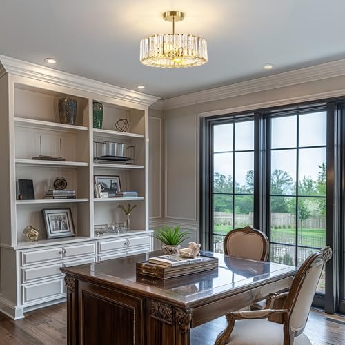 Image of FRIDEKO HOME Gold Crystal Chandelier Ceiling Light - 4-Light Ceiling Light Fixture Modern Ceiling Mount Lights Chandelier for Dinning Room Bedroom Kitchen Entryway (14.56 Inch, Bulb not Included)