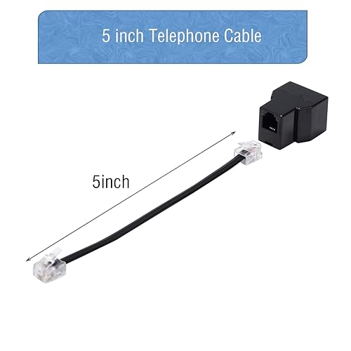 Miniatura 3 de LanSenSu Divisor de línea telefónica, divisor de teléfono, con enchufes RJ11 6P4C, adecuado para teléfono, máquina de fax, negro, paquete de 1
