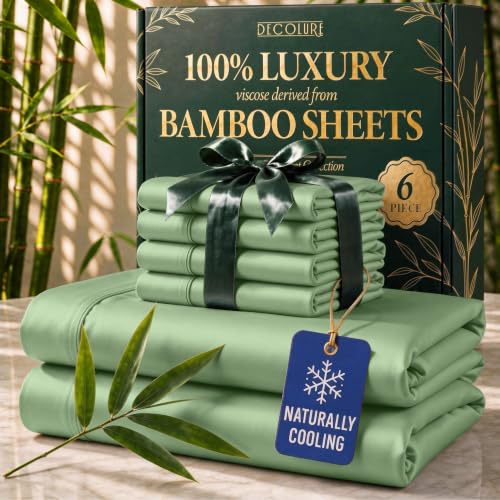 DECOLURE 100% Viscose Derived from Bamboo Sheets Queen Size, 6 Pc Set