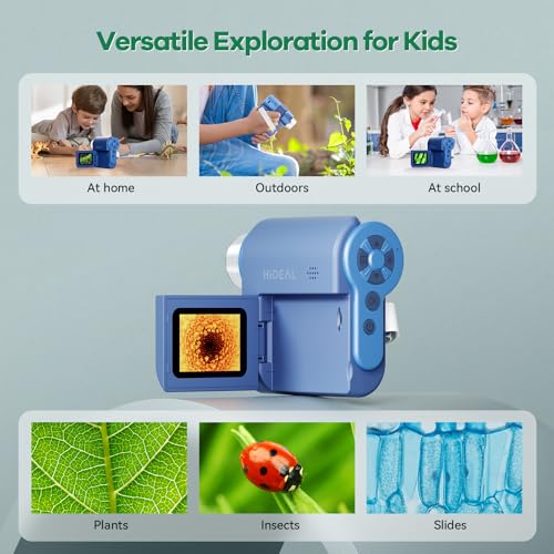 Image of Hideal HP20 IPS Microscope for Kids: [3-in-1] [Easy and Fun] 2 inch Portable Handheld Microscope Miniscope, Pocket Mini Scope Educational Science Kit, Christmas Birthday Gifts for Kids, 32GB, Blue