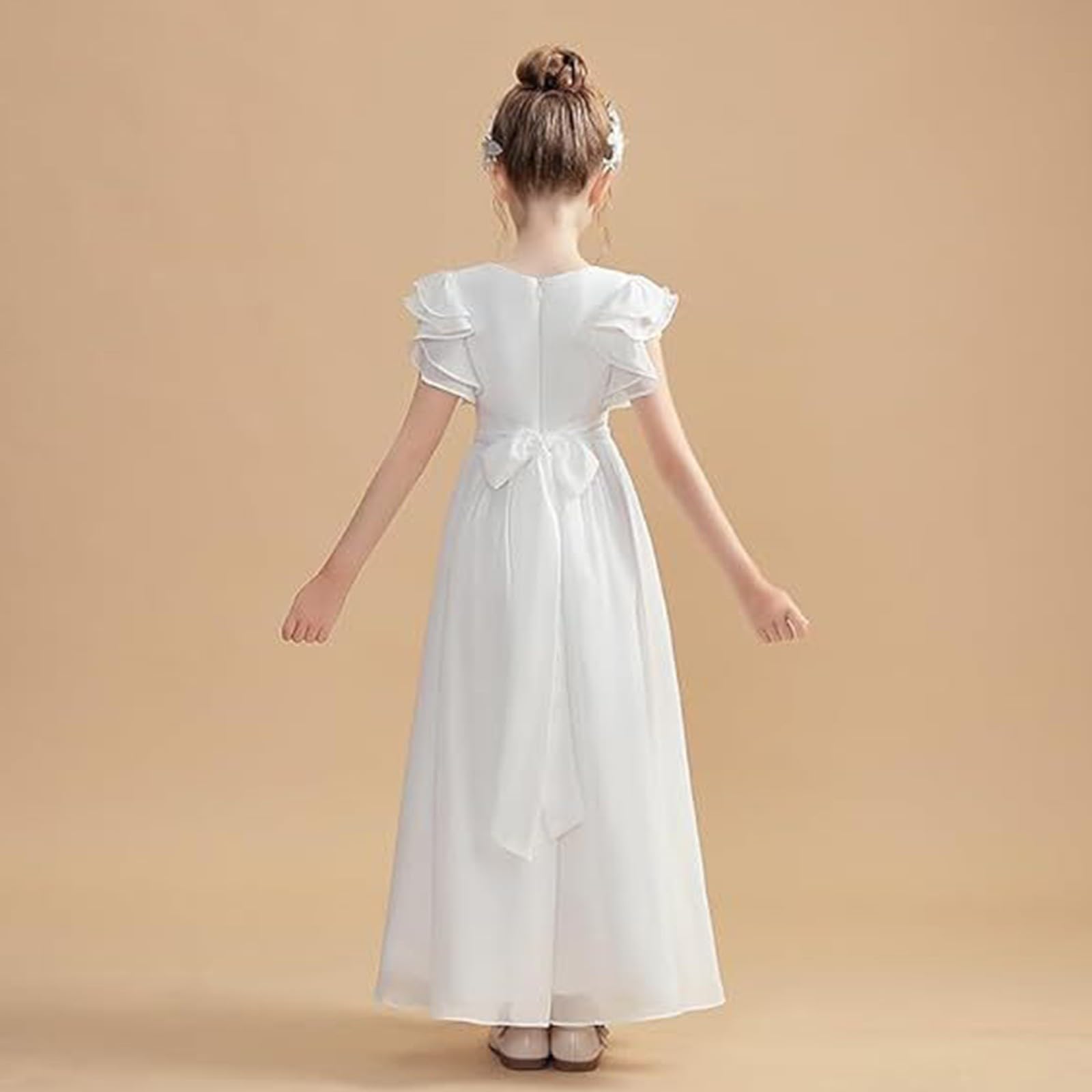 Maxi abito da bambina a maniche corte con scollo rotondo a pieghe per bambini eleganti gonne da principessa in tulle per matrimoni