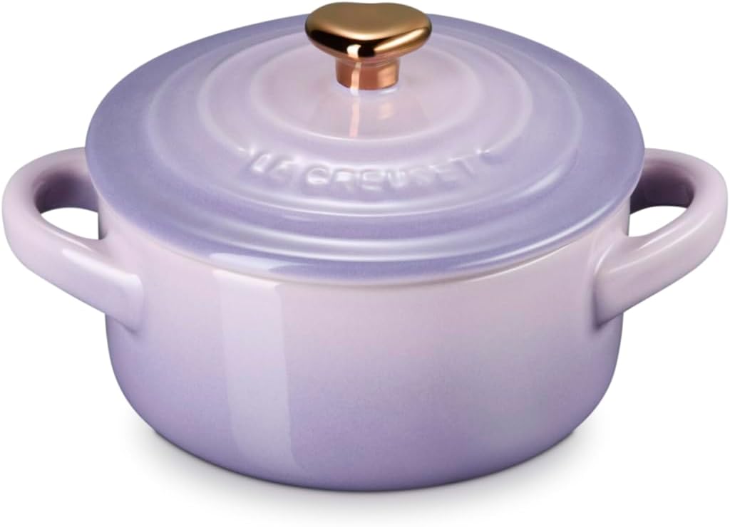 Le Creuset Stoneware Mini Round Cocotte, 8oz., Cerise with Gold Heart Knob