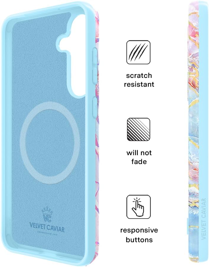 VELVET CAVIAR Designed for Samsung Galaxy S25 Case - [8ft Drop Tested] - Cute Protective Case for Women (Holographic Pink Blue Marble)