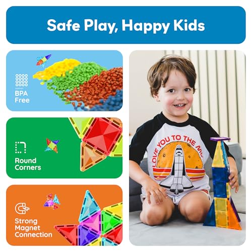 Image of PicassoTiles 100pc Magnetic Tile Mini Diamond Set Travel Size STEM Educational Building Kit for Toddlers Preschool Boys Girls Age 3 Plus Montessori Indoor Learning Toy for Creative Development PTM100