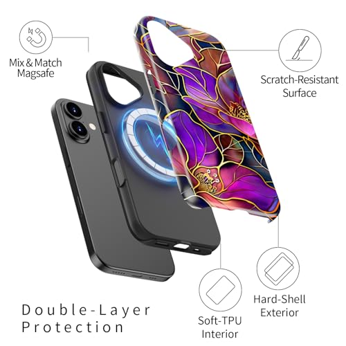 Image of Goodon for iPhone 17 Case Cute - Wireless Charging Compatible - Dual-Layer Hard Shell + Silicone Cover - Protective Phone Case with Trendy Designs for Women - Blooming Purple Flowers | Dual-Layer Hard Shell + Silicone, Slim Fit Protective Phone Cover with Wildflower Designs for Women Girls