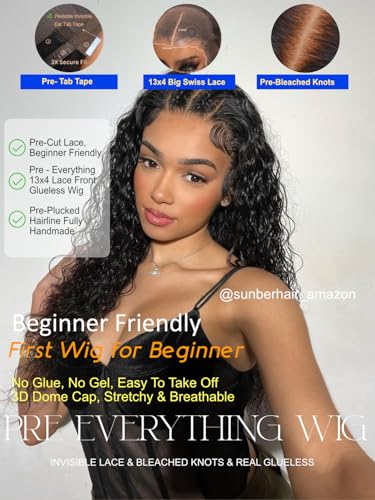 Image of Sunber Water Wave Human Hair Wigs with Elastic Drawstring Kinky Edges 18''