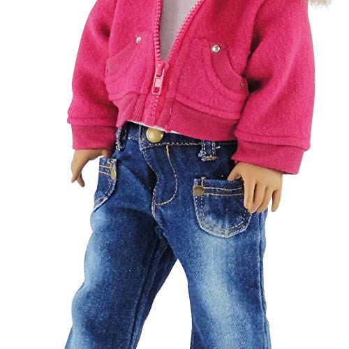 Emily Rose 18 Inch Doll Clothes | 18" Doll 3-PC Faux Fur CollarJacket Outfit with White T-Shirt and Distressed Jeans | Compatible with 18" American Girl Dolls