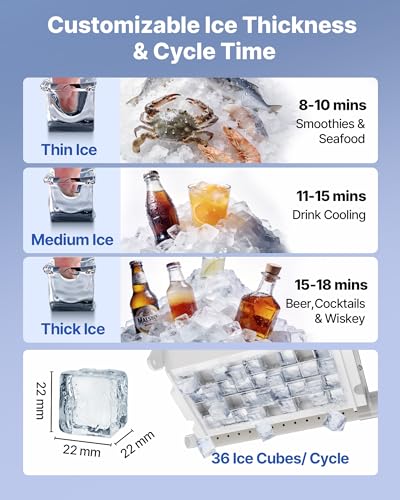 Image of VEVOR Commercial Ice Maker Machine, 100 lbs /24h with 16-30 lbs Storage Capacity, Built-in /Freestanding /Under Counter, Stainless Steel Ice Maker with LED Display & Self-Cleaning, Home Bar Restaurant