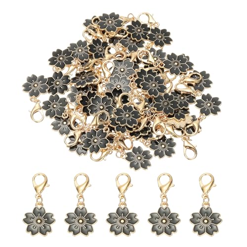 PATIKIL Flower Crochet Stitch Markers, 50 Pack Metal Knitting Markers Cherry Blossom Removable Lobster Clasp Charm Locking Cute Stitch Marker for Sewing Crocheting DIY Craft, Black