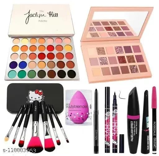 V'Cdaar 35 Colors Morphe eyeshadow palette, 18 Colors NUDE Eyeshadow palette, 7 pcs brush set, Kajal, 3 in 1 Mascara eyebrow pencil, 36H Long lasting eyeliner (set of 9)