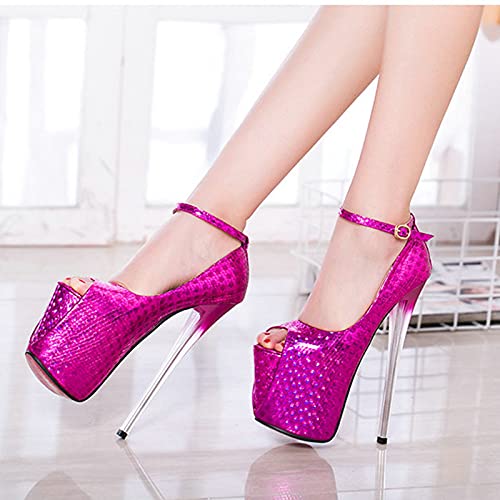 GYAM High Heels Hochzeit Schuhe Damen Pumps High Heels 20cm Dicke Sohlen Offene Peep Toe Sexy Pumps Plattform,Rosa,42 Cover