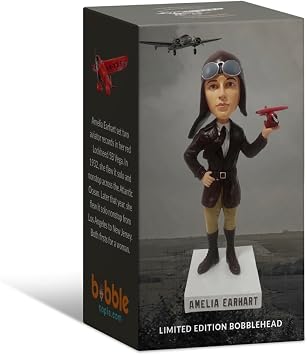 Amelia Earhart Collectible Aviation Bobblehead by Bobbletopia, Premium Polyresin Statue, Historical Woman Explorer and Pilot