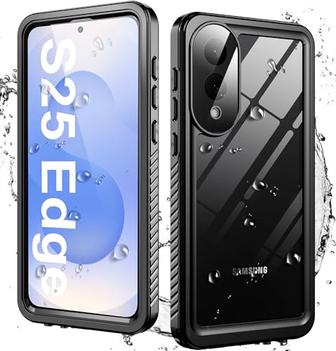 for Samsung Galaxy S25 Edge Case with Built-in Screen Protector, Waterproof Case Rugged Full Body Underwater Dustproof Shockproof Drop Proof Protective Cover for Samsung Galaxy S25 Edge 6.65'', Black