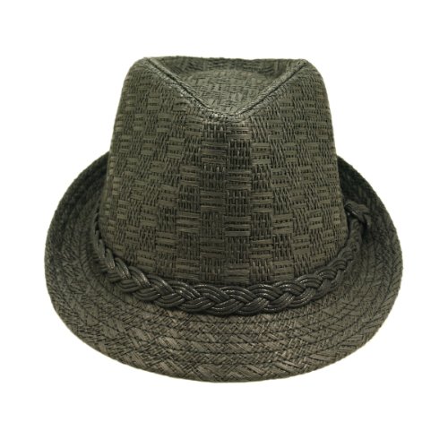 Classic Fedora Straw Hat with Braided Band, Black
