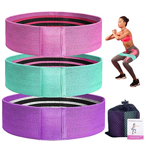 Frebw 3 Levels Booty Bands, Resistance Band Set for Women, Exercise Stretch Bands, Wide Anti Slip Fabric Sports Fitness Bands for Squat Glute Hip Training (3pcs,Multicolor)