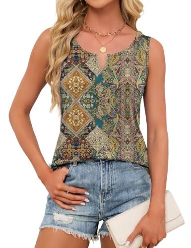 JUSTFASHIONNOW Sleeveless Tank Tops for Women V Neck Tshirts Cute Summer Tops Dressy Casual Blouses Trendy Resort Wear(Yellow, X-Large) — view 3