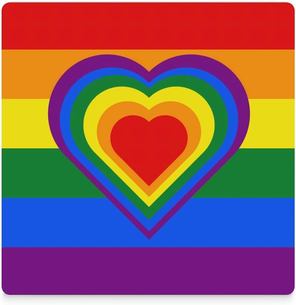 Rainbow Flag with Hearts Funny Ceramic Coasters for Drink Absorbent Cup Holders Tabletop Protection