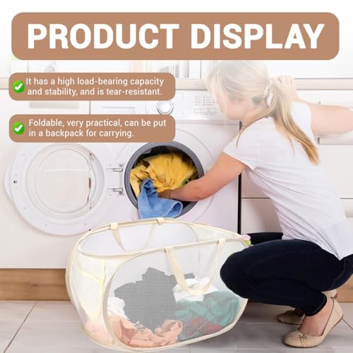 Jetstream Beige Faltbarer Wäschekorb 36 x 36 x 58 cm, Pop Up Wäschekorb Faltbar mit Henkel, kompatibel mit Bad, Schlafzimmer, Studentenwohnheim, Reisen und Aufbewahrung zu Hause