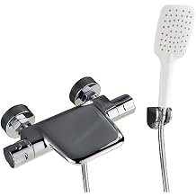 LUNEZY Bath Mixer Tap with Shower Attachment Thermostatic Bathroom Shower Mixer Taps Waterfall Bath Filler Tub Mixer Tap with Shower Head and Hose Set-Chrome