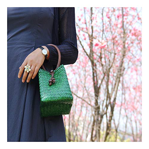 Bolso retro mini tejido a mano de paja verde miniatura 4
