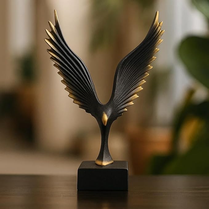Image of Resin Eagle Wing Figurines Sculptures Home Decor Showpiece Feng Shui Vastu Eagle Wing Statue for Home Decor Showpiece (Multicolor) (Black)