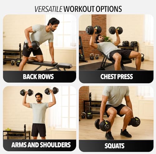 Image of Boldfit Adjustable Dumbbells Set for Gym & Home Workout Dumbbell Set for Men & Women Exercise Equipment for Home Gym Strength Training Powerflex- Yellow & Black, 2.5kg-24kg Each (1 Pair)
