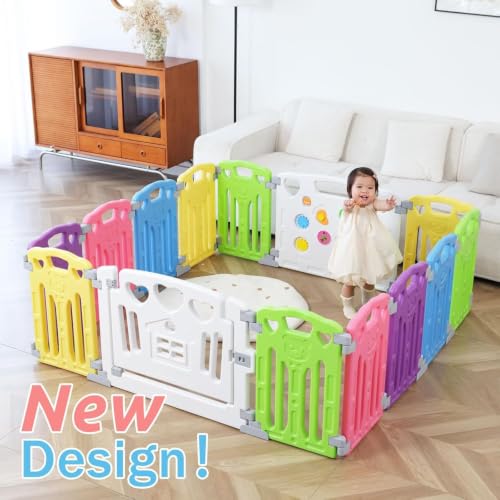 Image of Baby Playpen Kids Activity Centre Safety Play Yard Home Indoor Outdoor New Pen (Multicolour, Classic Set 14 Panel)