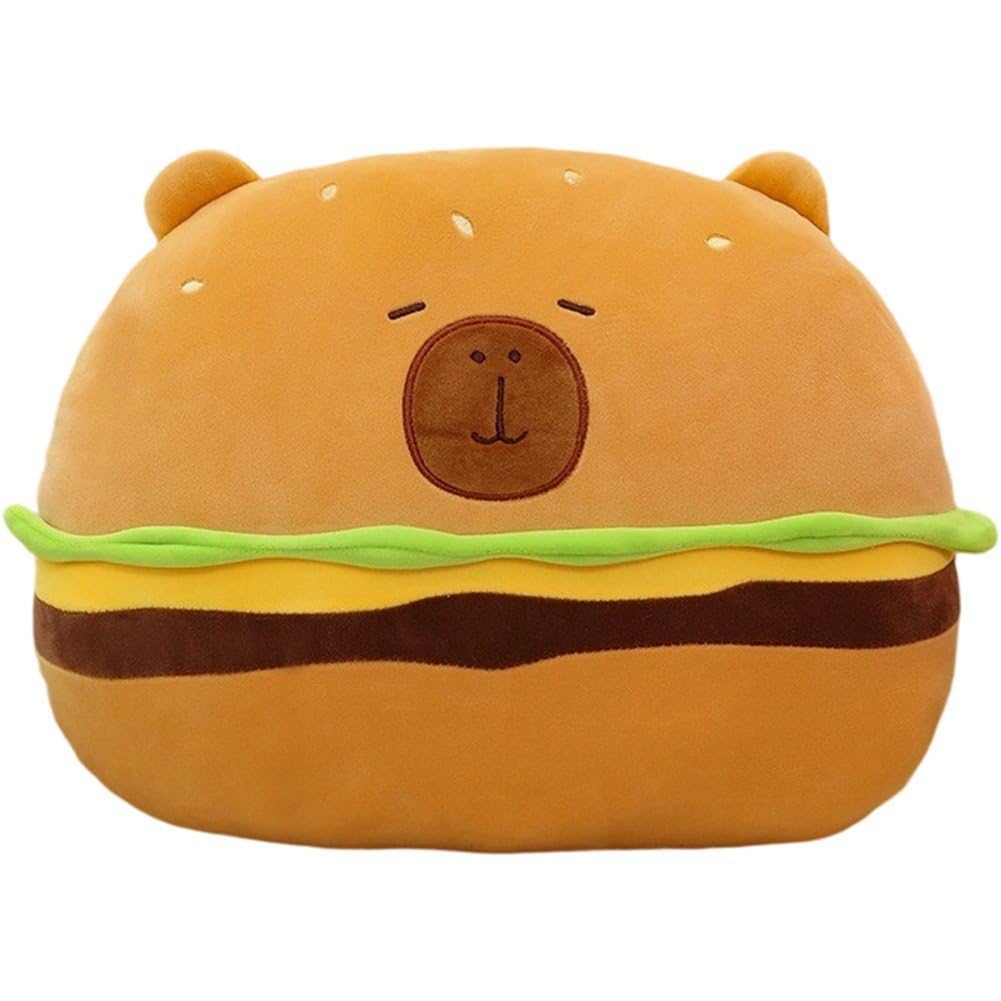 Uzztfa Women's Brown Plush Hamburger Capybara Pillow, Kawaii Burger Capybara Stuffed Animal Plush Toy, Soft Animal Plushies Toys Hugging Pillow Gifts