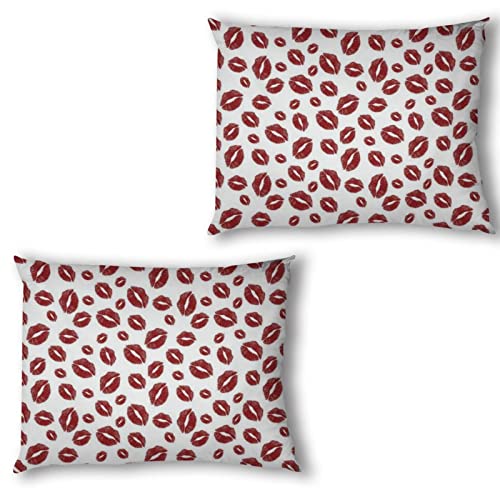 Yaofuren Kiss Theme 3 Pieces Duvet Cover Set Queen Size，Bedding Pop Art Lipstick Stain Print Duvet Cover，Breathable Washable Wrinkle,Fade,And Stain Resistant With Zipper Closure （Ruby，Queen） #TOP1