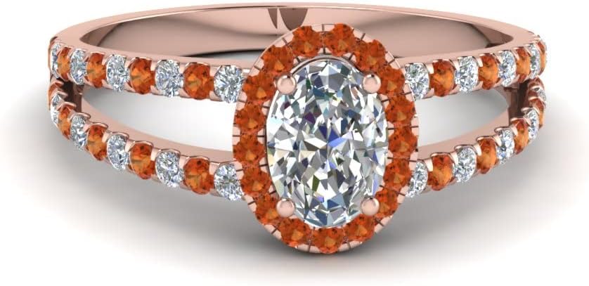 Choose Your Gemstone French Pave Halo Ring Rose Gold Plated Oval Shape Split Shank Engagement Ring Ornaments Surprise for Wife Symbol of Love Clarity Comfortable US Size 4 to 12
