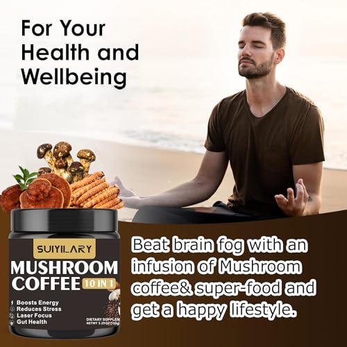 Mushroom Coffee, 10 Mushroom Extract Powder Blend Lion's Mane, Reishi, Chaga, Cordyceps, Turkey Tail, Brain Supplements with Instant Coffee for Energy, Focus, Memory and Immunity, 150g 30 Serving - Image 5