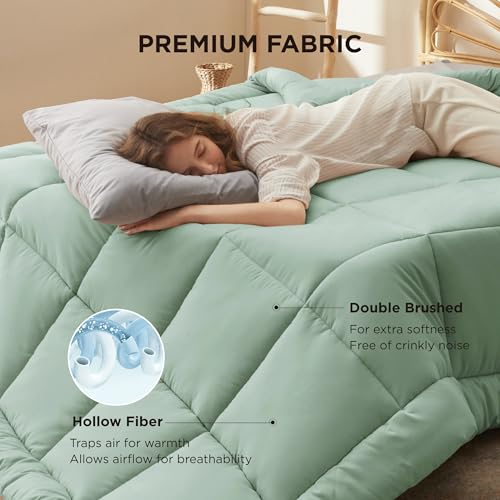 Image of Bedsure Comforter Duvet Insert - Quilted Comforters Full Size, All Season Duvet, GentleSoft Down Alternative Bedding Blanket, with 8 Tabs, Gifts for Women /Men, Sage Green, Full 86 x 82 Inches