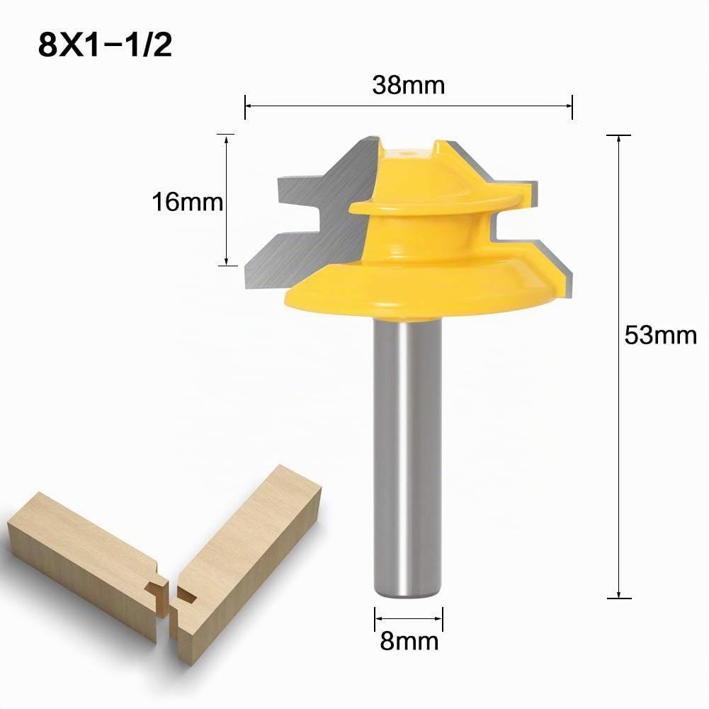 8mm Gambo Frese per Scanalature 45° Router Bits Set, 3pcs Punte di Falegnameria, Frese Trapano Lavorazione del Legno Strumenti