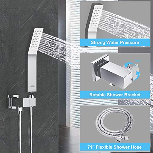 Suncleanse Rainfall Shower Faucet Set Polished Chrome Shower Combo Set For Bathroom With High Pressure 10 Inch Shower Head With Handheld Shower Valves Shower Head And Handheld Ceiling Mounted #TOP3
