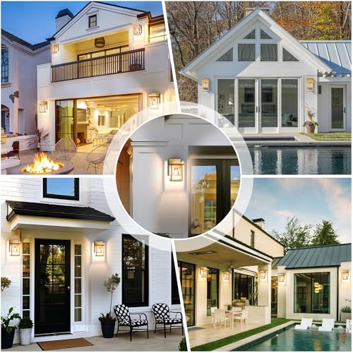 Image of Outdoor Wall Light Fixture, Exterior Waterproof Porch Lighting | Gold Patio Wall Lantern, Anti-Rust, Clear Glass, E26 Socket, Wall Mount Sconce Lighting, Outside Front Door Light Entryway