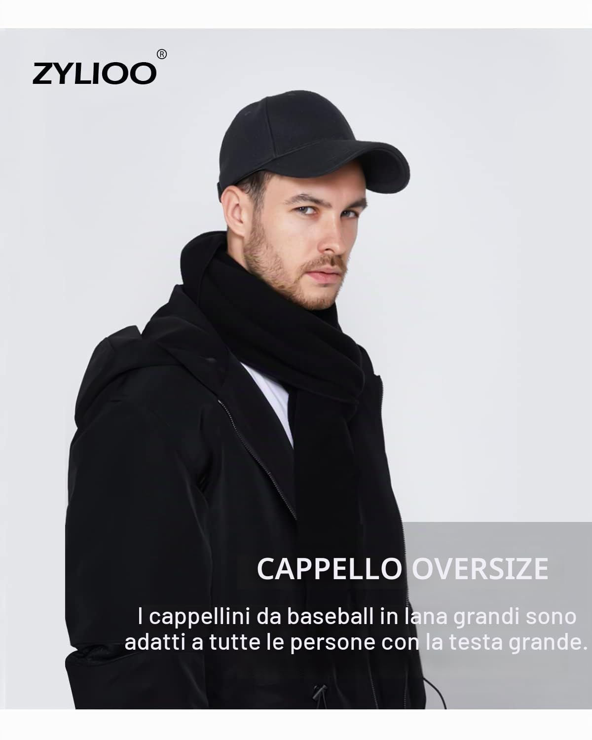 Zylioo Cappello da baseball oversize XXL in lana, berretto invernale dalla struttura morbida, berretto caldo regolabile per papà