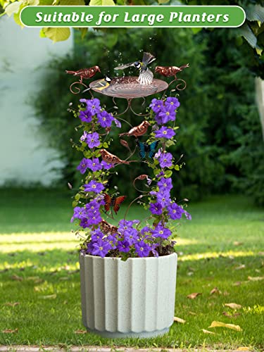 Alphatool 12'' Large Bird Bath With Garden Trellis Outdoor, 38'' Stable Antique Metal Plant Trellis With Decorative Butterflies Hummingbirds, Detachable Birdfeeder Basin Bath Bowl For Climbing Plants #TOP4