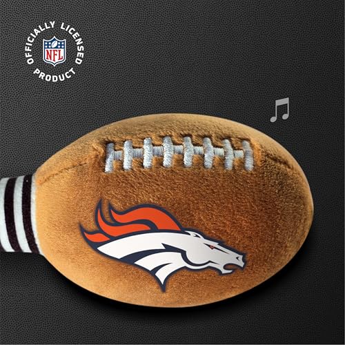 Image of Denver Broncos Plush Football Rattle by Smilo - Officially Licensed NFL Baby Rattle Toy - Soft Baby Rattle with Bell - for Babies and Toddlers from 3 Months
