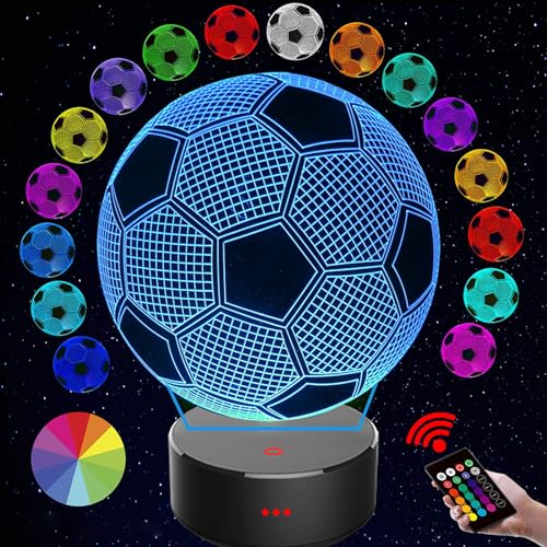 Soccer 3D LED Night Light for Kid Girl,3D Optical Illusion Lamp Nightlight for Bedroom Lamps with Remote Control 16 Color Touch Operated USB Battery Power Holiday Home Decor Xmas Birthday Gifts
