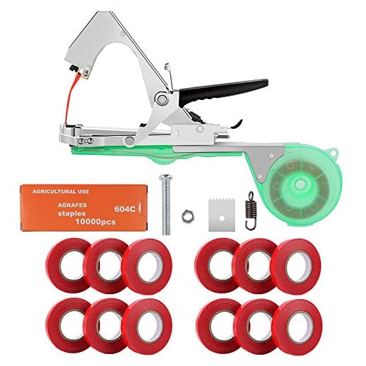 Plant Tying Machine,Garden Plant Tool for Vineyard,Vine Tying Tape Plant Agriculture Tapetool Tapener with 12 Rolls Tape and a Box of Staples Set (C)
