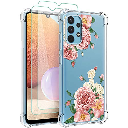 Osophter for Galaxy A32 4G Case with 2pcs Screen Protector Clear Transparent Reinforced Corners TPU Shock-Absorption Flexible Phone Cover for Samsung Galaxy A32 4G 6.4"(Big Rose Flower) - image 1