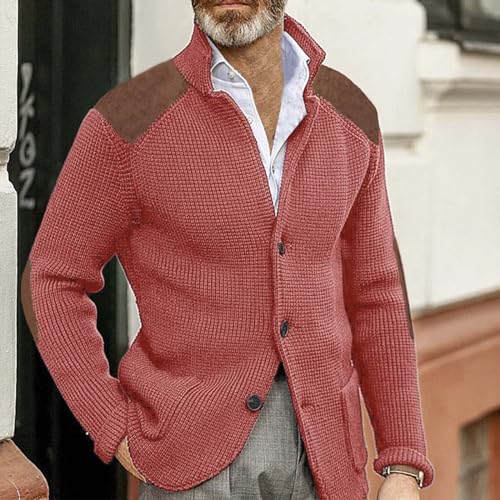 Mens Slim Fit Button Up Patch Cardigan Sweater V Neck Long Sleeve Vintage Cable Knit Cardigan Ribbed Basic Sweater2