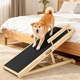 Dog Ramp for Couch, Bed or Car, Wooden 44' Long Pet Stairs for Small & Large Old Dogs & Cats, Hold up to 200lb, 5 Adjustable Height from 14.96' to 22', Portable Doggie Steps, Excellent Traction