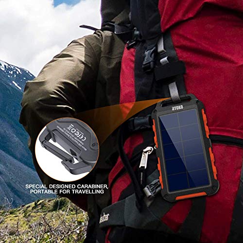 Solar Charger, Ryoko Portable Solar Phone Charger, 20000mAh Solar Power Bank External Battery Backup for Outdoor Camping Gear Equipment Survival Kit, Compatible for Phone, IPX4 Waterproof