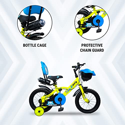 Image of SHELDON Cycle for Boys /Girls Puffy 14 T MTB Single Speed Bike with Front Suspension & Wire Brake Bicycle for Kids, 3 to 6 Years (Floro Green)