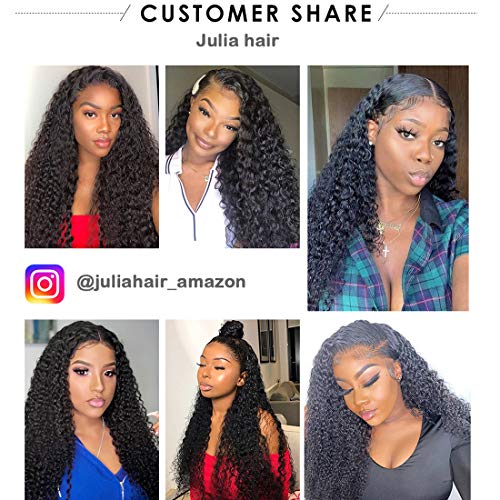 Ali Julia Hair Brazilian Virgin Curly Hair 3 Bundles with Lace Closure 4X4 Free Part 8A Grade 100% Unprocessed Human Hair Extensions Natural Color(14 16 18+12 inch)